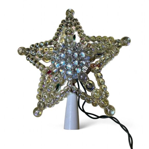 VTG Iridescent Clear Plastic Star Christmas Tree Topper Multi-Color Lights - Picture 3 of 4